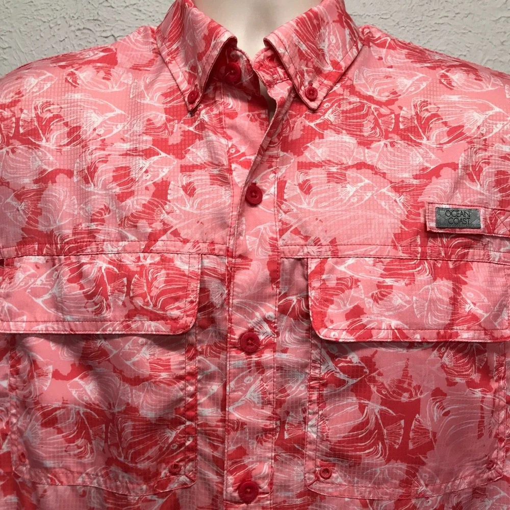 Ocean & Coast Advantage Shirt Mens‎ M Pink All Around Fish Print Fishing Boating